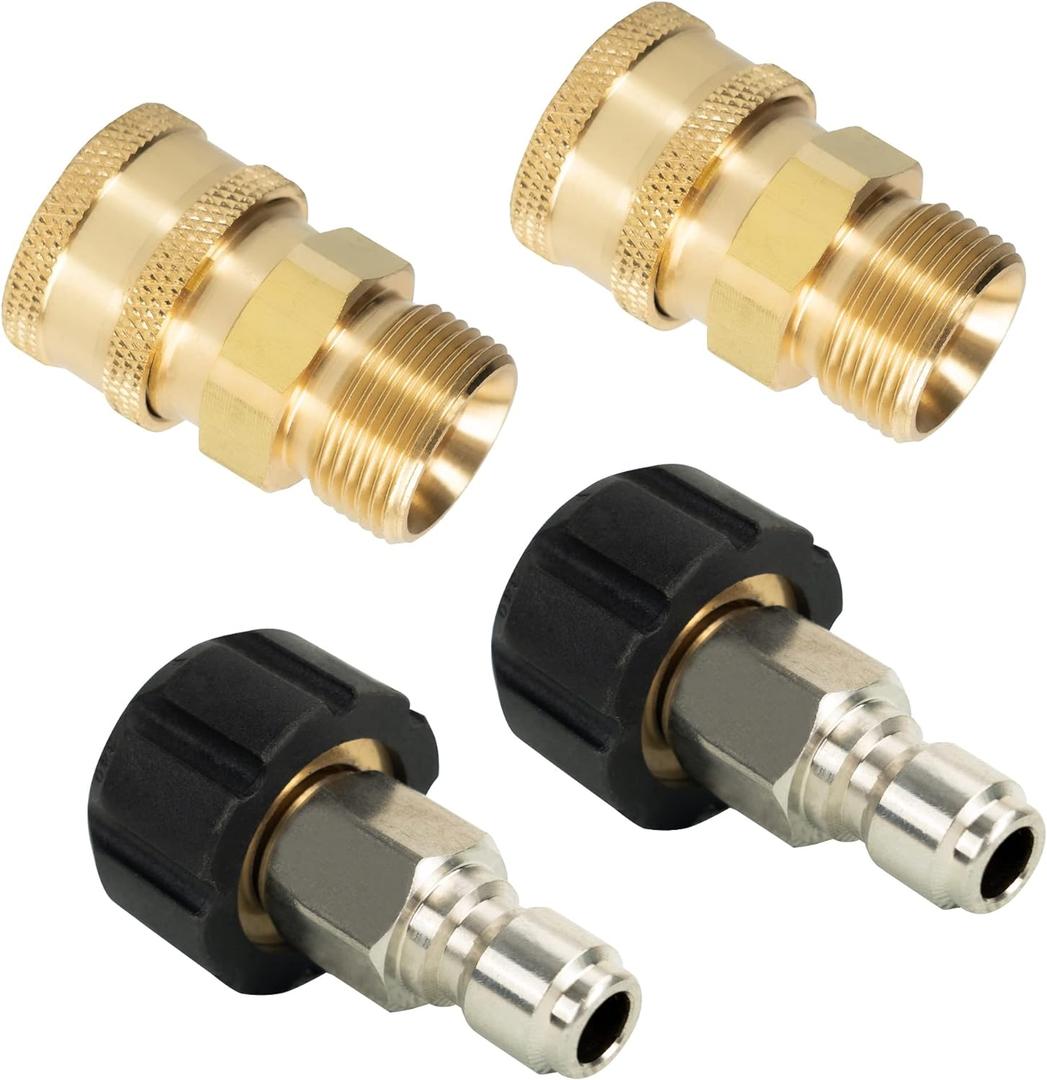 4 Pack Pressure Washer Quick Connect Kit, Quick Disconnect Kit, Metric M22 14mm to 3/8" Quick Connect Kit, 5000 PSI