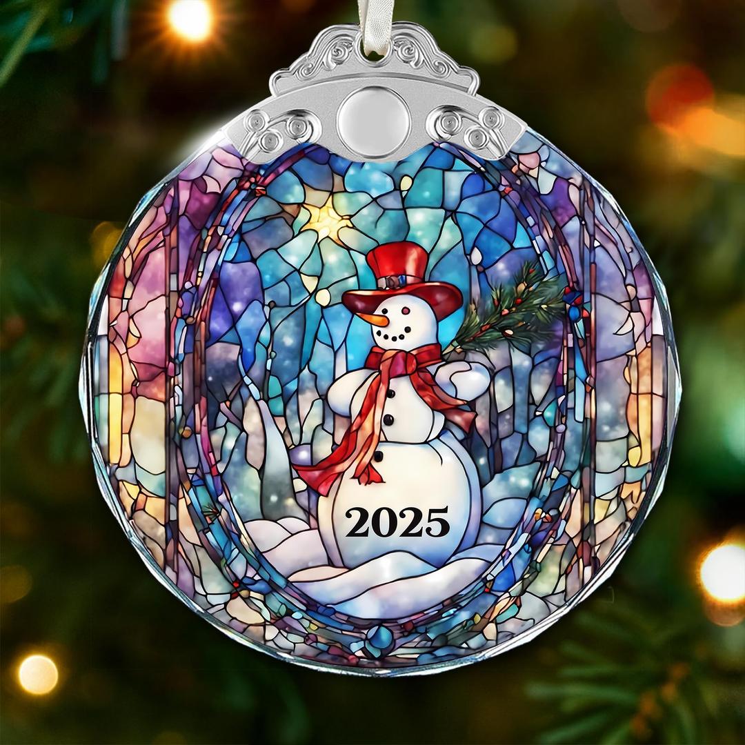Snowman Christmas Ornaments - Stained Glass Decor for The Christmas Tree, Unique 2025 Snowman Ornament, Perfect Xmas Decorations for Festive Season, Crystal Snowmen Highlight for Ornament Collectors