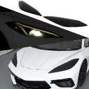 Front Headlight Lenses Cover Compatible with Corvette C8 Stingray Z06 E-Ray 2020-2023 2024 2025 ABS Smoked Front Head Lights Lamp Cover Guard Protection Decoration Kit (Smoked Black)