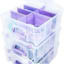 ArtBin Super Satchel Double Deep Compartment Box with Purple Accents in a 3 Pack - Art Storage with 8 Removable Compartments, Smart Closure for Craft Supplies (Purple - Pack of 3)