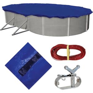 Blue Wave Gold 15-Year 18 ft x 40 ft Oval Above Ground Pool Cover for Winter – Durable & Weather-Resistant Polyethylene – 4 ft Overlap, Black Underside, Reinforced Grommets, Winch, Cable – Royal Blue