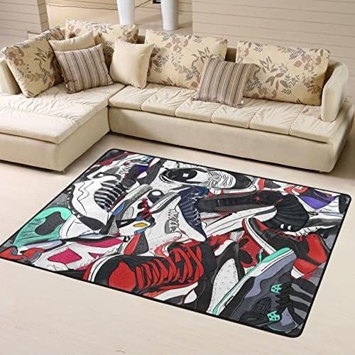 Basketball Shoes Rug Cool Carpet Modern Popular Sport Shoes Floor Mat Home Decor Art Area Rugs for Living Room Playroom Bedroom Dorm 5' x 7'