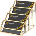 4 Slots Glass Business Card Stands for Display, Desktop Business Card Holder with Gold Metal Frame, Clear Name Cards Organizer for Office, Exhibition, and Meetings (4.13" L x 5.9" W x 4.72" H)