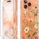 GVIEWIN for iPhone 17 Pro Case with Screen Protector, Upgraded [Full Camera Protection] [Non Yellowing] Floral Slim Shockproof Clear Women Phone Cover for iPhone 17 Pro 6.3" (Petite Blooms/Golden)