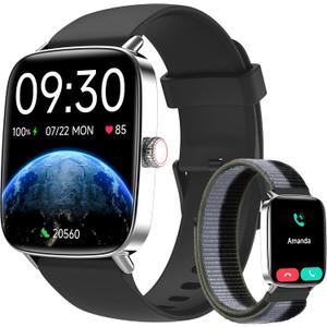 Smart Watch for Women Men, 1.85" HD Dynamic Dial Smartwatch for Android & iPhone with Answer/Make Call, Fitness Tracker with 110+ Sport Modes, Heart Rate/SpO2/Sleep Monitor, IP68 Waterproof (2 Bands) (small, Black)