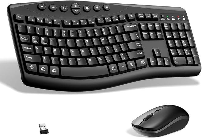 Wireless Keyboard and Mouse Combo, 2.4G Full Size Silent Ergonomic Curved Keyboard for Natural typing and 3-Level DPI Adjustable Quiet Mouse for Windows,Mac OS Desktop/Laptop/PC/Office and Home(Black)