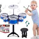 Kids Drum Set Toddler Instrument Set Educational Percussion Stimulating Childrens Creativity Drum Set for Kids Boys and Girls Blue