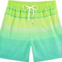 Cozople 7-16T Teen Boys Swim Trunks Quick Dry UPF 50+ Swimwear Bathing Suit for Big Boys Beach Swim Boards Shorts (Yellow Stripes)