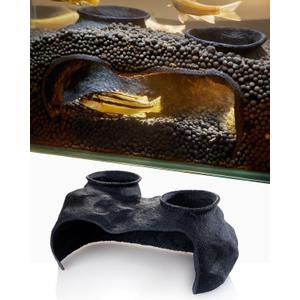 ORBIDYN Dual-Entrance Rock-Texture Cave – Fish Tank Shelter & Aquarium Decor with 2 Tunnels, 6×3.4×2.3in (Black)
