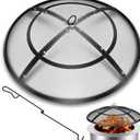 Fire Pit Spark Screen,27 Inch Fire Pit Screen Cover Outdoor with Handle&Poker,Heavy-Duty Steel Firepit Screens Cover Round Mesh Replacement for Backyard/Beach/RV Camping