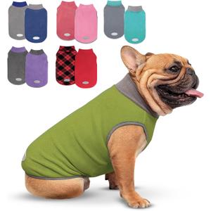 cyeollo 2 Pack Dog Sweater Fleece Vest Dog Sweatshirt Reflective Lightweight Pet Clothes for Small Dogs Boy Girl Pet Apparel, Grass Green & Grey L