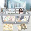 Fshibila Baby Playpen with Mat, Baby Playpens for Babies and Toddlers, BabyFence Play Pen for Indoor & Outdoor, Sturdy Safety Play Yard with Soft Breathable Mesh, 50 * 50 * 27 inches Grey