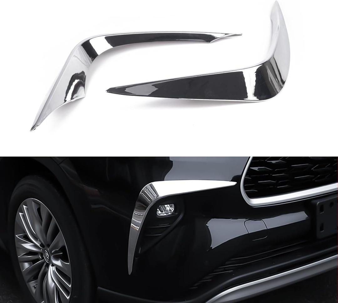 x xotic tech Front Fog Light Cover Trim Eyebrow Spoiler Molding Compatible with Toyota Highlander 2020 2021 2022 2023 2024 2025 Chrome Silver ABS Car Decoration Exterior Accessories, 2Pcs/Set