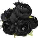 Duovlo Artificial Peony Silk Flowers Fake Flowers Vintage Wedding Home Decoration, Pack of 3 (Black) (20.87*3.5)
