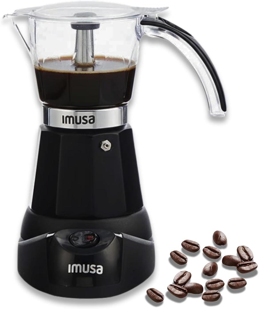 IMUSA 6 or 3 Cup Electric Espresso Maker with Cool-touch Handle, Black