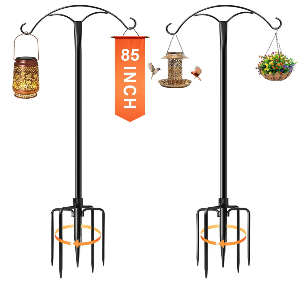 85 Inch Shepherds Hooks for Outdoor,Heavy Duty Shepherds Hooks for Outdoor with 5 Prong Base, Adjustable Stand Hanger for Garden Plant, Hummingbird Feeder, Lantern, Hanging Wedding Decor (2 Pack)