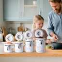 4-Piece Airtight Ceramic Canisters Set with Wooden Spoons & Chalk Labels Perfect for Coffee, Sugar, Flour, Tea (Marble) Stylish & Leakproof Kitchen Storage