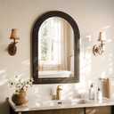Arched Wall Mirror 24" x 36", Solid Wood Frame Bathroom Mirror, Walnut