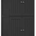 ChooChoo Bathroom Floor Cabinet, Modern Bathroom Storage Cabinet with 4 Doors and Adjustable Shelves, Freestanding Cupboard for Living Room, Kitchen Pantry, Black