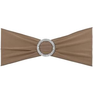 PATIKIL 13" x 5" Stretch Chair Sashes Bows, 10 Pack Elastic Chair Bands Sashes with Buckle Slider for Wedding Banquet Decorations, Light Brown