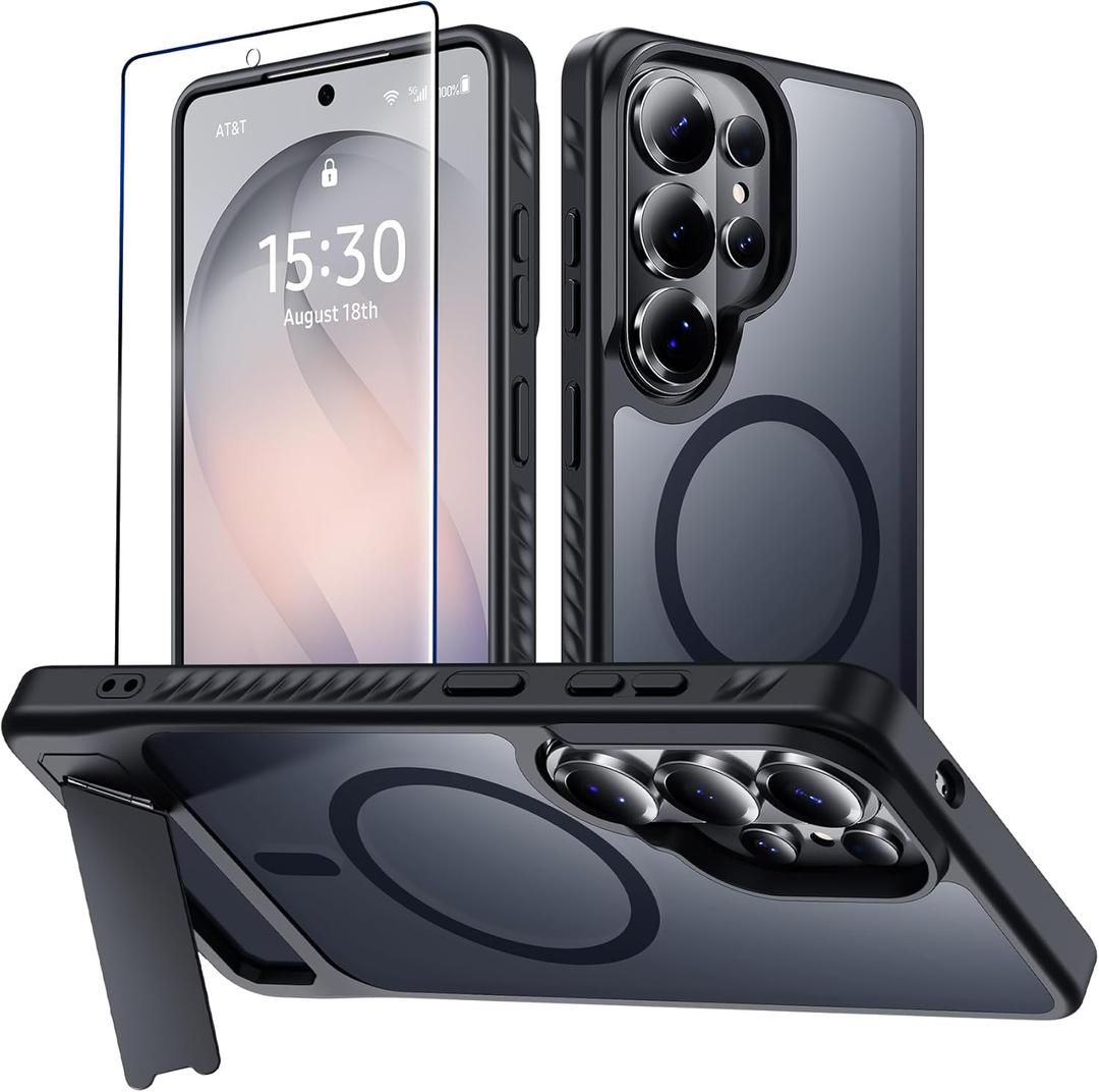 For Samsung Galaxy S26 Ultra Case with Kickstand,1*Screen Protector,[Compatible with Magsafe]Translucent Matte Military-Grade Protection,Magnetic Phone Case for Samsung Galaxy S26 Ultra,6.9"-Black