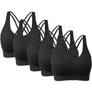AKAMC Women's Cross Back Sport Bras,Adjustable Straps Padded Criss Cross Cropped Bras for Yoga Workout Fitness (Large)