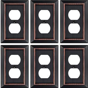Metal Wall Plate for Electrical Outlets, Decorative Aged Bronze Switch Plates Outlet Cover, Light Switch Cover Plate, 1-Gang Wall Plates (Duplex Outlet, 6 Pack)