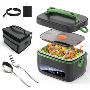 Cordless Electric Lunch Box for Adults20000mAh Rechargeable Heated Lunch Box with Self Heating & 1.2L Portable Food Warmer for Work Travel Car(Gray-Green)