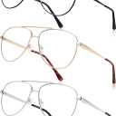 AMOMOMA Aviator Reading Glasses for Women,Men Blue Light Blocking Computer Readers Trendy Retro Metal Frame AM6162US