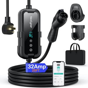 Level 2 EV Charger 32Amp with WiFi APP/Plug-Play, 240V NEMA 14-50P Plug, 25FT Cable with ETL Certified, Portable Electric Vehicle Charging Stations EVSE J1772 Connector (32A j1772 Connector)