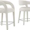 Modway EEI-6565-IVO-SLV Pinnacle Boucle Upholstered Counter Stool Set of Two, Ivory Silver