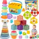 Montessori Toys for Babies Ages 61218 Months with Sensory Shape Sorter Matching Game Box Stacking Cups Soft Ring, Building Blocks, Spinner Developmental Learning Toys for Toddlers 1+ Year Old