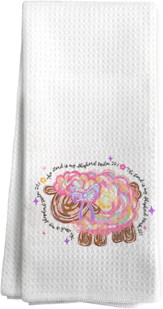 Christian Sheep Kitchen Towels, Christian Cross Drying Cloth Tea Towels for Bathroom Kitchen, Easter Decorative Dish 16x24 Inches