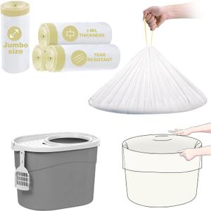 ELEGX 80 Count Litter Box Liners,HDPE Material 3MIL Extra Thick Heavy Duty 32.8  23.6 Jumbo Drawstring Cat String Liners,Compatible with IRIS Top Entry Cat Litter Box