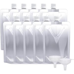 Keon Plastic Pouches - Leak-Proof, Reusable, Flexible Juice Bags, BPA-Free for Travel, Outdoor Sports, Concerts, Events (8OZ - 10PCS + 2 Funnels)