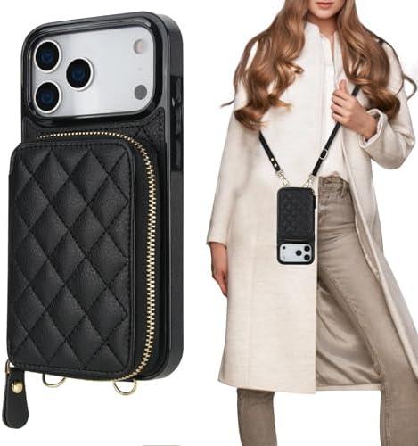 Bocasal Crossbody Wallet Case for iPhone 17 Pro Max, RFID Blocking PU Leather Zipper Handbag Purse Flip Cover, Kickstand Folio Case with Card Slots Holder Wrist Strap Lanyard 5G 6.9 Inch (Black)