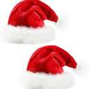 CHOIEO 2 Pcs Christmas Hats, Deluxe Classic Red Santa Hat White Faux Fur Trim Comfort Double Liner Plush Red Velvet Xmas Hats for Unisex Kids for Christmas Festive Holiday Party Supplies (Kid)