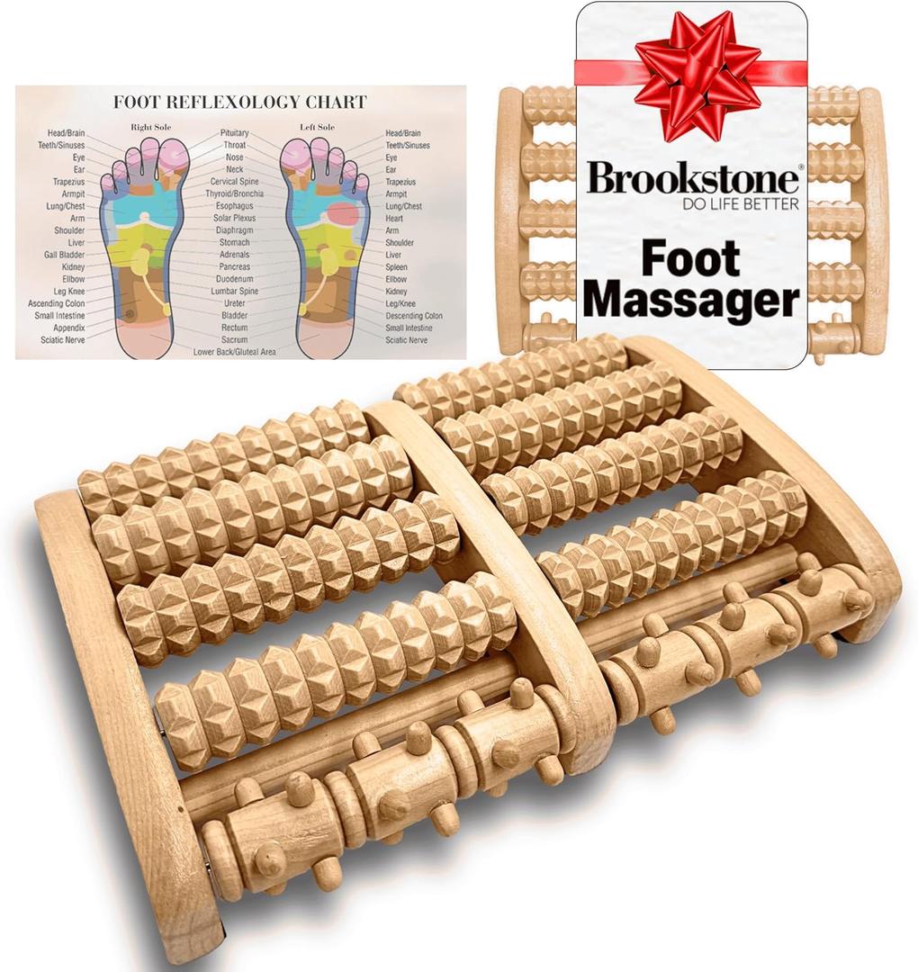 Brookstone Foot Roller Massager for Plantar Fasciitis Relief - Wooden Massage Roller for Foot Health - Stimulate Reflexes & Relieve Stress - Ideal Gift for Mom, Dad, Elderly (Oak Large)