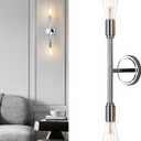 Phansthy 2 Light Wall Sconce Lighting, Chrome Polished Modern Dual Light Bathroom Vanity Light, Minimalist Double Light Wall Lamp for Bedroom Living Room Kitchen (Chrome)