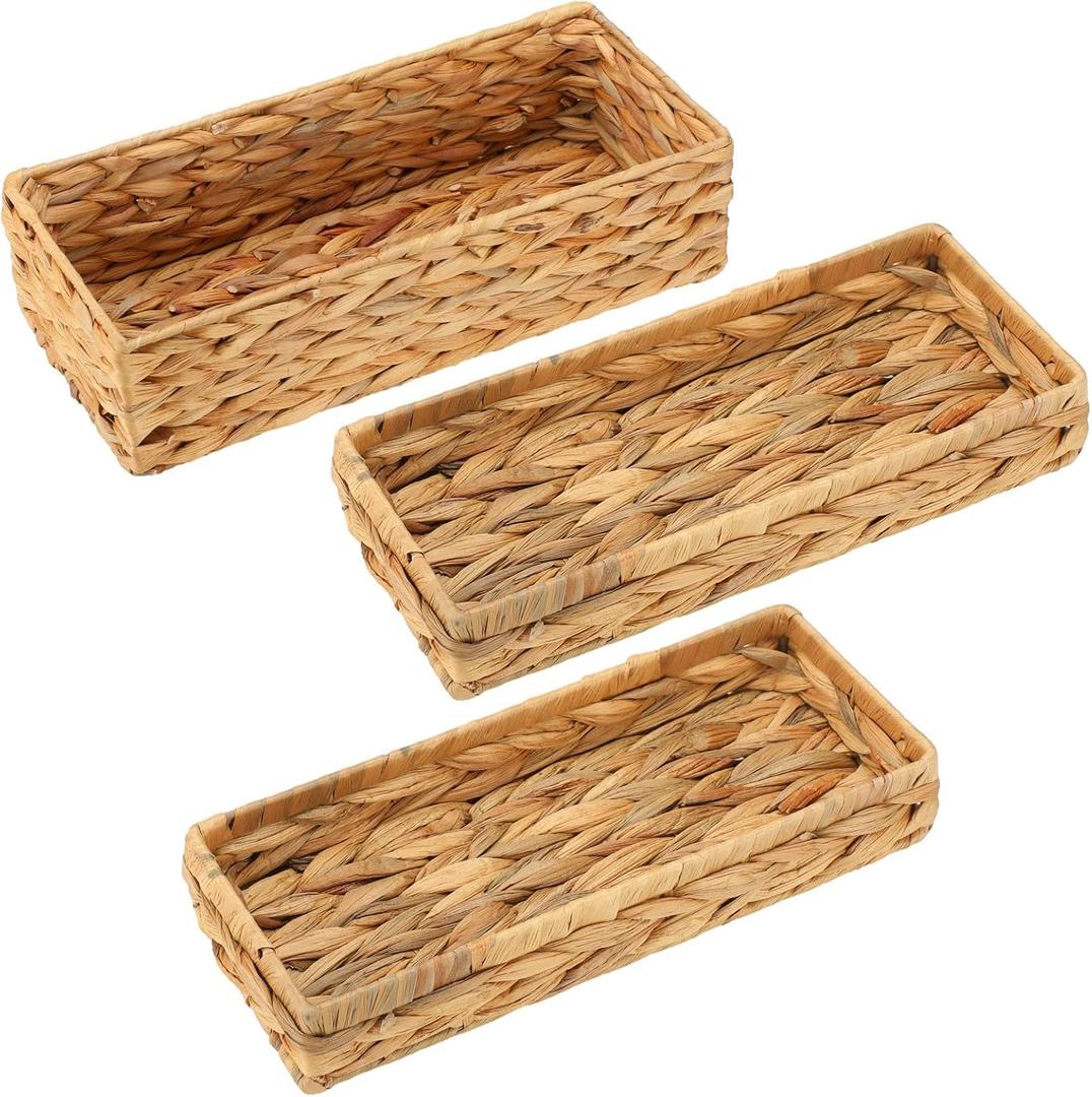Umigy 3 Pcs Wicker Baskets Water Hyacinth Toilet Paper Basket Woven Rectangle Toilet Tank Basket Hyacinth Paper Storage Holder Organizer Storage Containers for Bathroom Bedroom Kitchen(Classic)