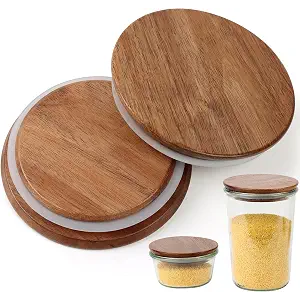 2 Pack Lids for Weck Jars 100mm Opening Acacia Tulip Glass Jar Lid with Silicone Airtight Jar Wooden Lids Fits for Weck Jar Models 738 739 740 741 742 743 744 745 748 974