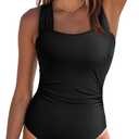 Aleumdr Women's One Piece Swimsuit Ruched Tummy Control Bathing Suit Adjustable Strap Full Coverage Swimwear (Large, Black)