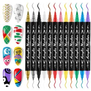 12 Color 3D Nail Art Pens Set, EBANKU Double-Tip Nail Point Graffiti Dotting Pen Drawing Painting Liner for DIY Nail Art Beauty for Christmas