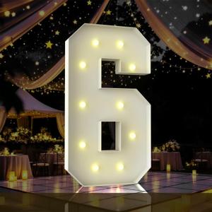 4FT Marquee Light Up Number,Marquee Numbers 4 Feet Tall, Large Led Sign for Baby Shower,Party,Birthday Decorations,Graduation,Prom(Number 6)