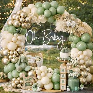Sage Green Balloon Arch Kit-155pcs Sage Green Sand White Chrome Gold Balloon Garland for Baby Shower Decorations Balloons Decorations and Bridal Shower Birthday Engagement Party Supplies