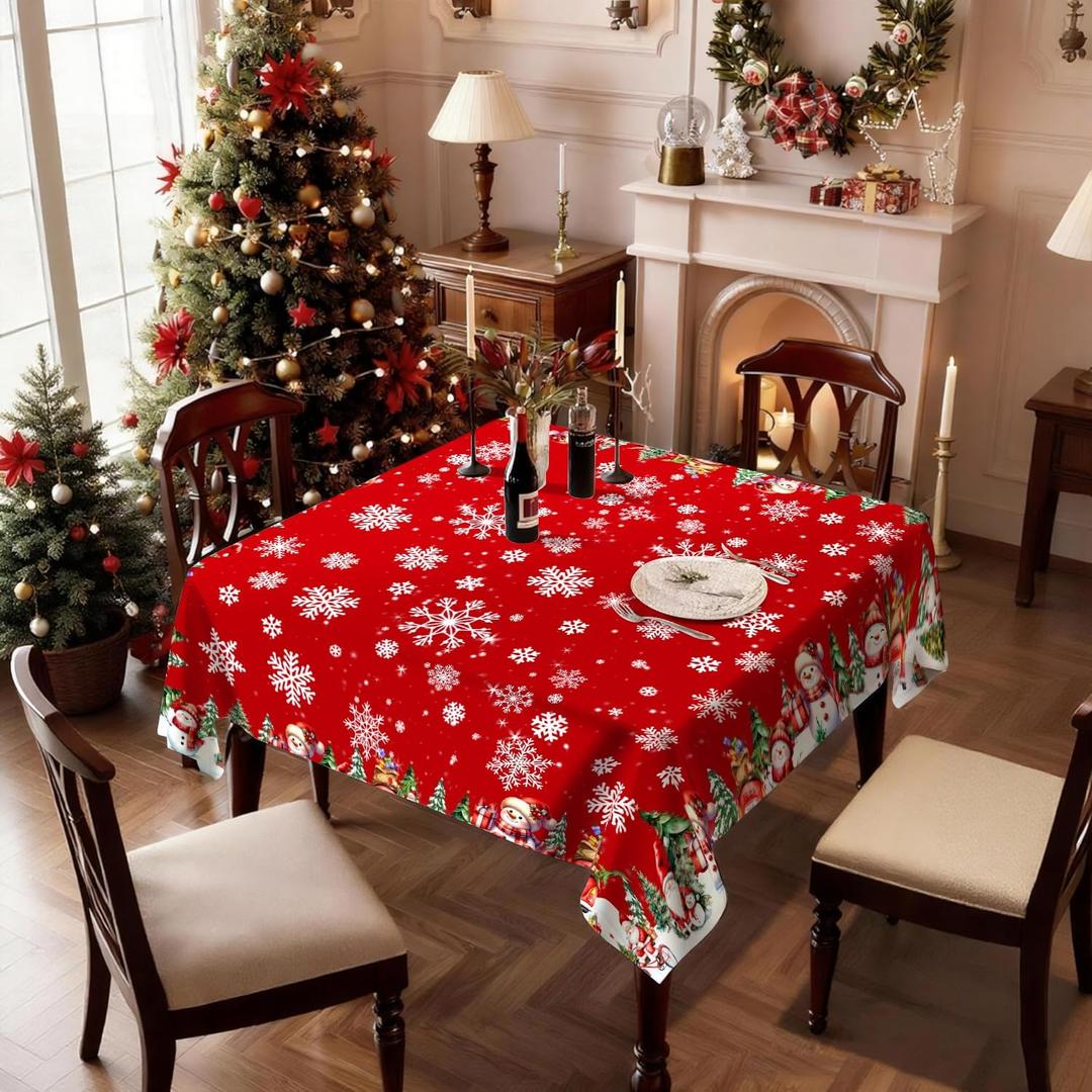 Yesad Square Tablecloth Washable Table Cover 54"x54" and 60"x60", Waterproof Square Table Cloth for Indoor and Outdoor, 54x54In, Snowman