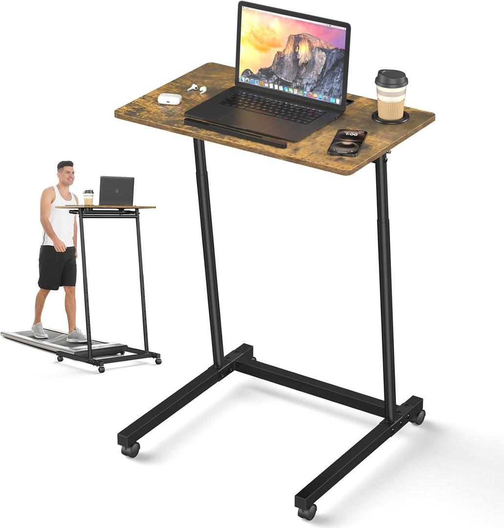 Treadmill Desk, Mobile Small Standing Desk with Wheels for Walking Pad, Portable Table for Laptop, Rolling Table Adjustable Height, Bedside Table