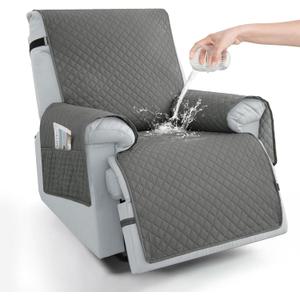 100% Waterproof Recliner Chair Covers 23.6", Non-Slip Recliner Cover for Chair with Pocket Washable Recliner Covers that Stay in Place with Elastic Straps for Dogs Cats Kids Pets-Dark Gray