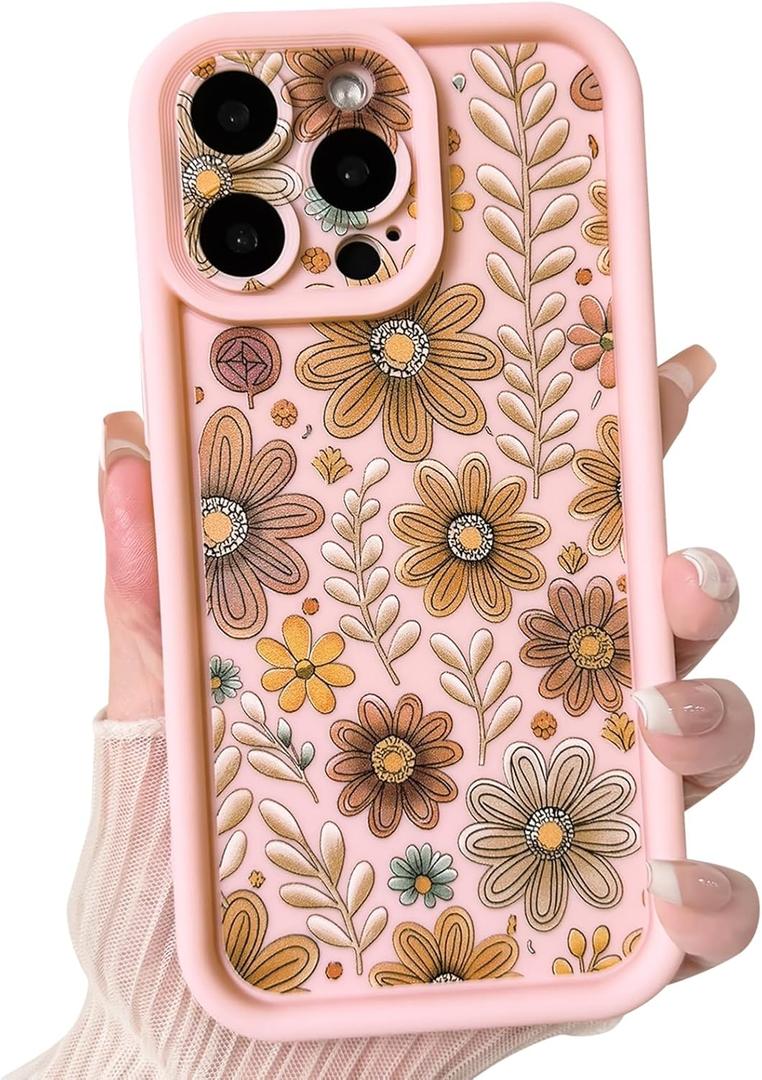 Lovmooful Compatible for iPhone 15 Pro Case Aesthetic Cute Color Flower Floral Leaf Design for Girls Women Soft TPU Shockproof More Protective Girly for iPhone 15 Pro Case-Pink