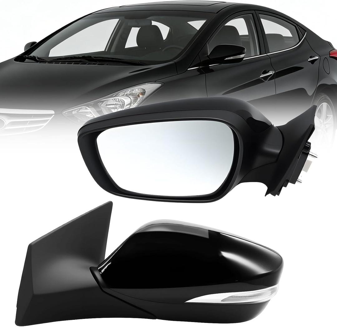 Left Driver Side Mirror Assembly Compatible with Elan-tra 2011 2012 2013 Heated & Turn Signal Light & Manual Folding and Power Glass 876103Y000 HY1320179 Gloss Black (6 Pins) (Left)